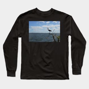 Great Blue Heron on Lake Long Sleeve T-Shirt
